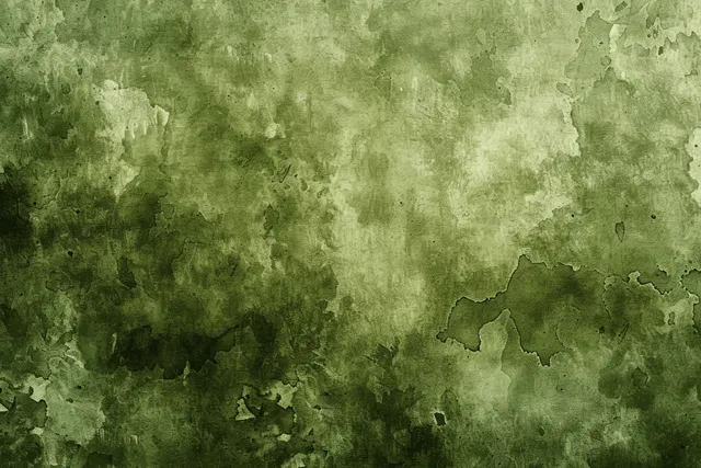 Olive green watercolor camouflage texture with rough grunge blotches and military pattern