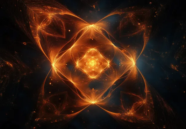 Golden glowing fractal light strands spiral from a central core in a dark, cosmic background.