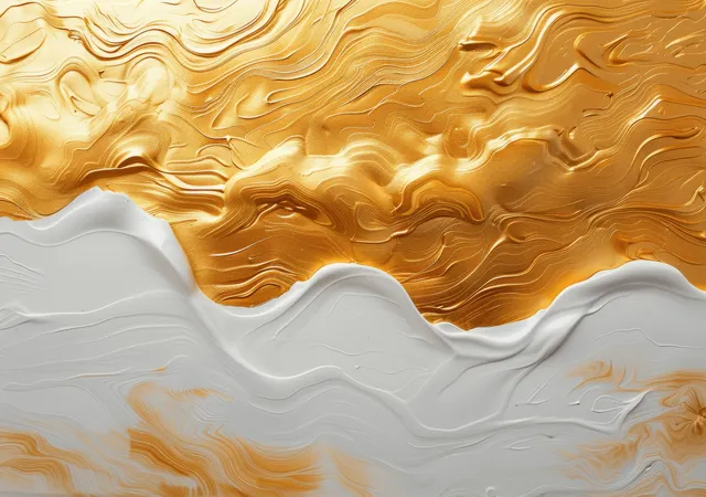 Retro gold and white wave relief abstract background with textured, grunge-like highlights