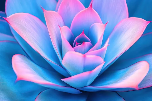 Macro close-up of a blue succulent rosette with pink-edged petals radiating from the center.