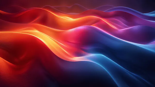 Curved Rainbow Light Waves on Black Abstract Background