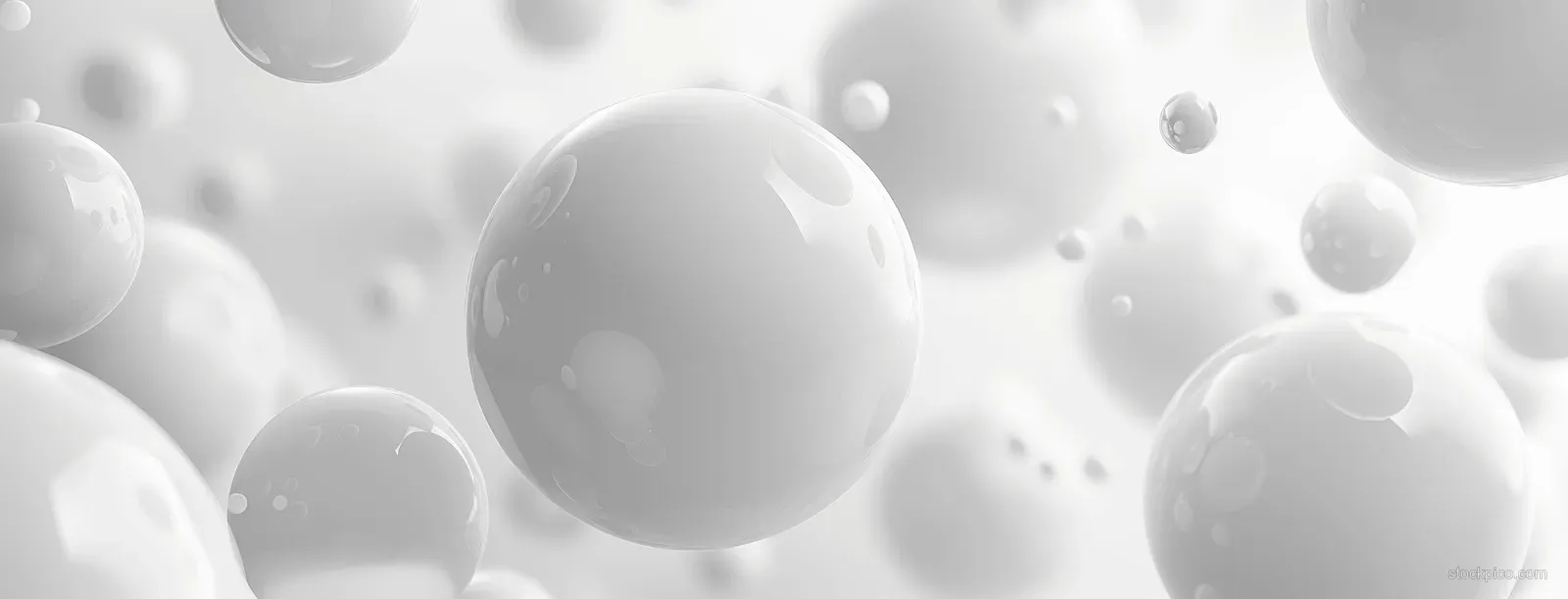 White spheres floating in a minimal abstract 3D background.