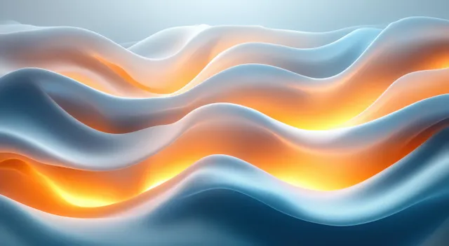 Abstract blue wave ribbons with glowing gold accents and flowing gradient highlights