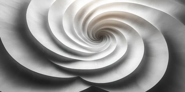 White concentric swirl circles on minimalist light-gray background with soft shadows