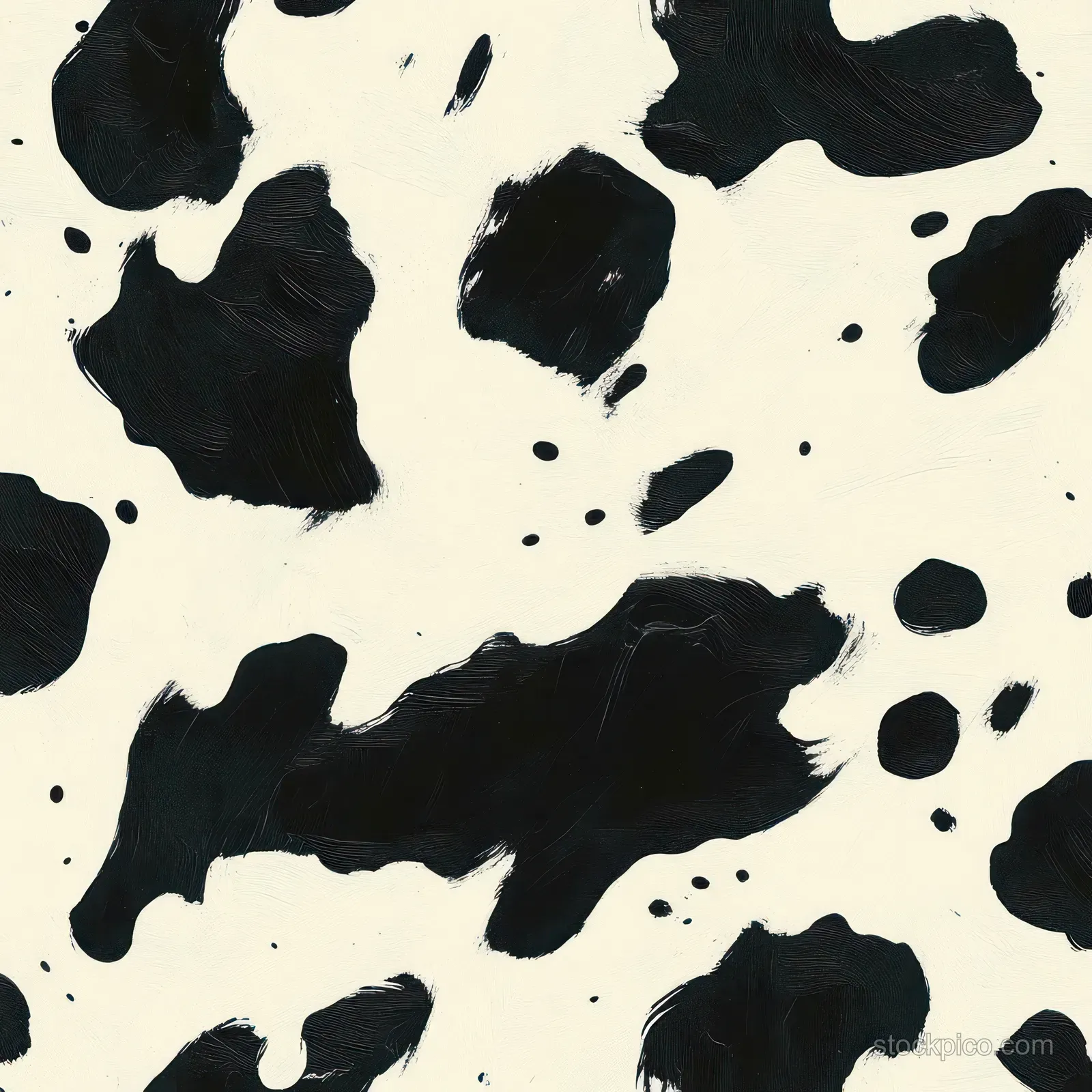 Abstract black and white cow spots pattern with irregular blotches on a light background, creating a textured surface.