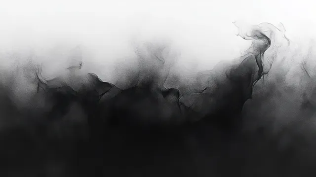 Stormy abstract watercolor sky and ocean haze with dark ink waves blending into mist