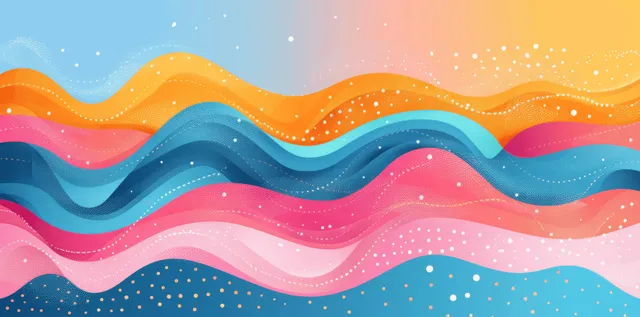 Pastel wave and dot abstract background with flowing layered ribbons