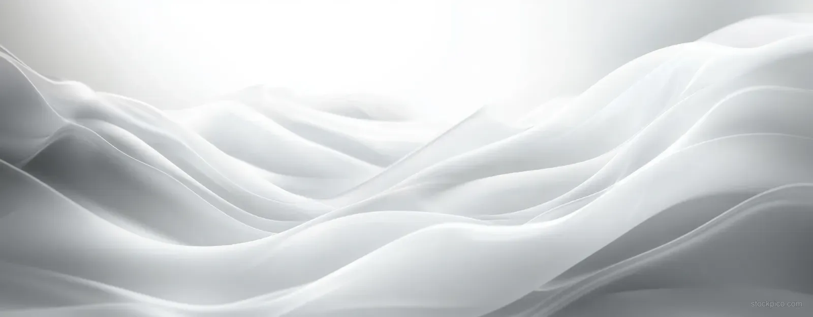 White abstract wave ribbons undulate across a bright gradient background with soft shadows and smooth texture.