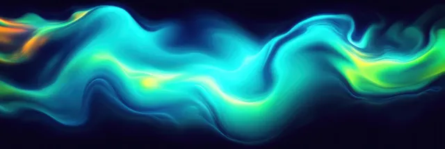 Flowing blue and green light waves on a dark abstract background