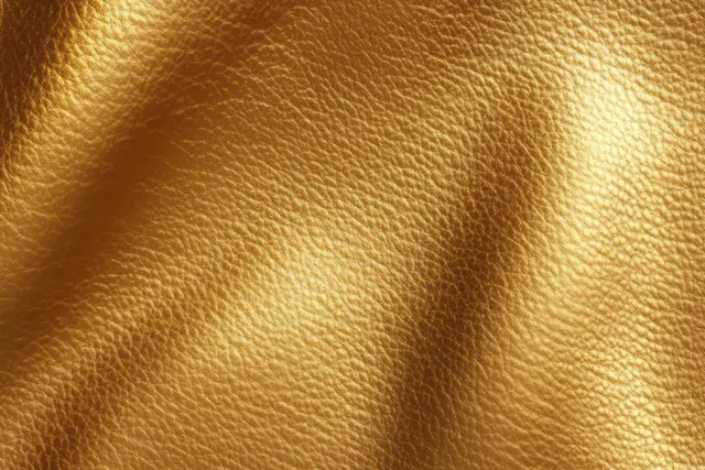 Closeup of a golden leather texture surface with fine grain and soft reflective highlights.