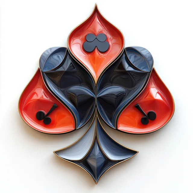 Layered glossy poker suit symbols—spade, heart, club, and diamond—centered on a white background.