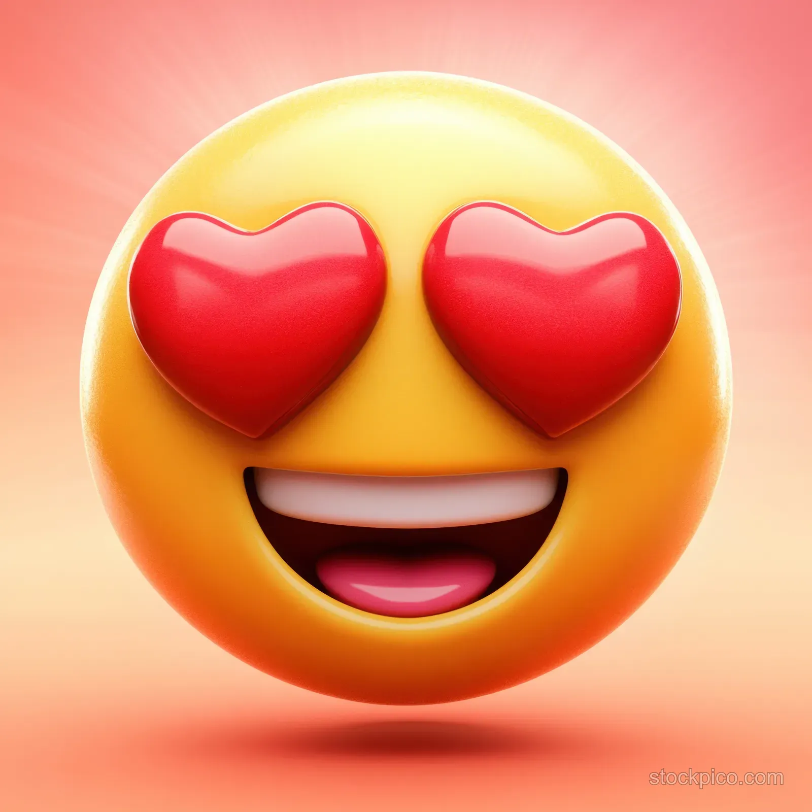 A smiling heart-eyes emoji face with two red hearts for eyes against a warm pastel gradient background.