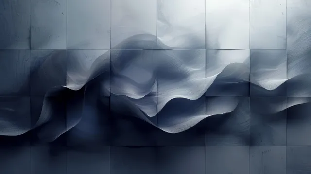 Abstract blue wave lines and smooth gradients over a subtle glassy grid background