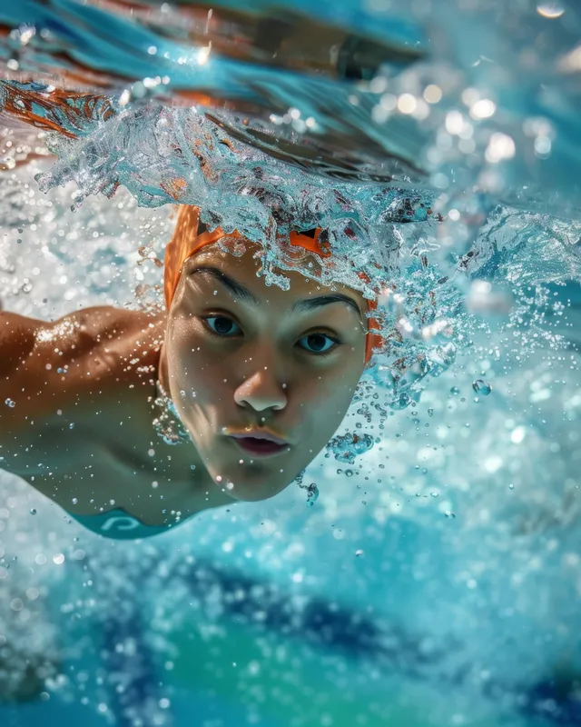 Japanese female swimmer drives through water in a 400m individual medley race