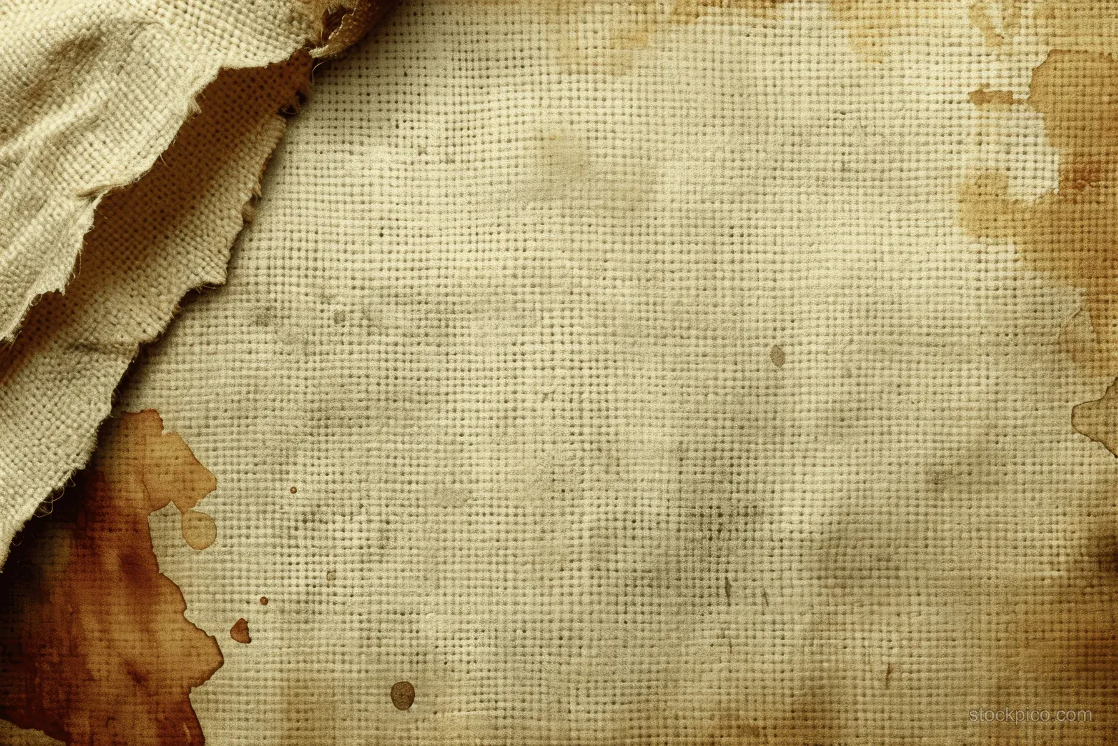 Close-up of a vintage beige concrete wall with old paper peeling and gritty stains.