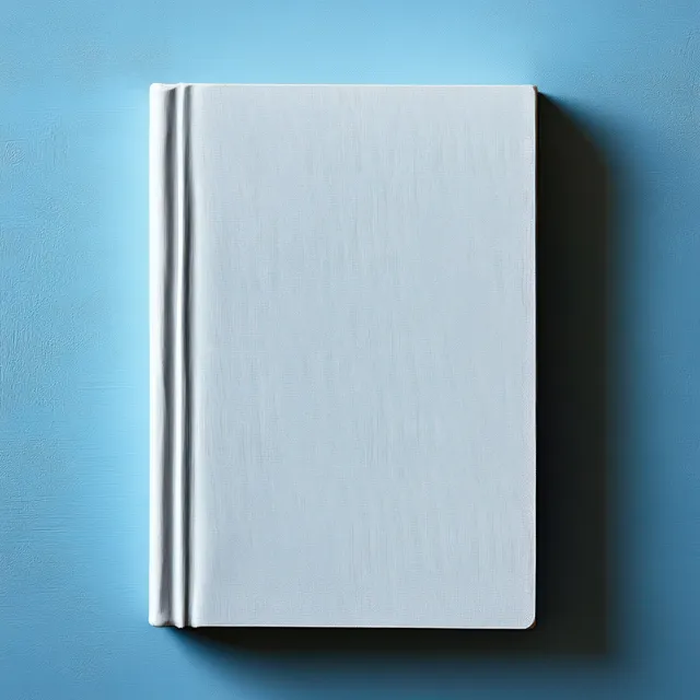 Blank white book on soft blue background with dramatic shadow