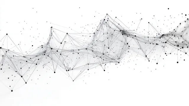 Black dot nodes connected by thin lines forming an abstract network web on a white background.