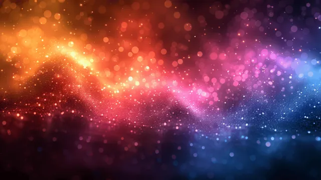 Colorful abstract burst with glitter bokeh lights swirling into a dark gradient