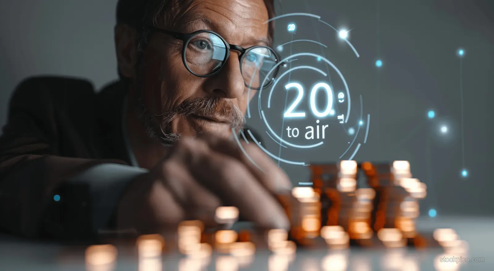 Businessman approving a document checklist with a glowing tick and holographic quality control interface in his office.