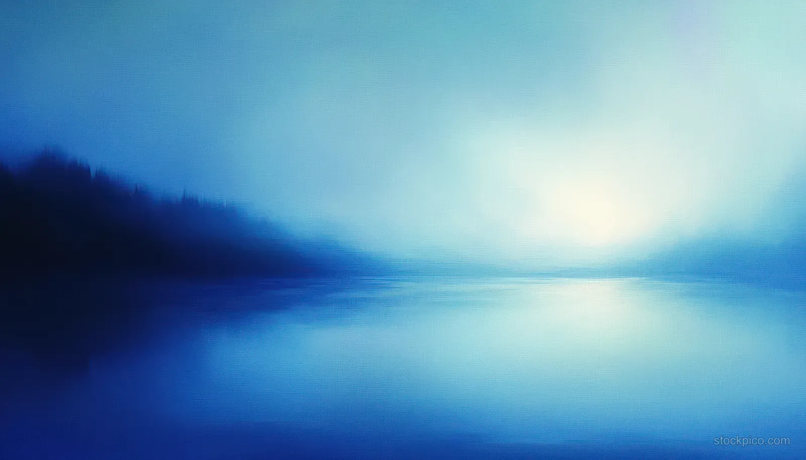 A soft abstract blue horizon over a calm ocean with hazy sky gradients and sunlit glow.