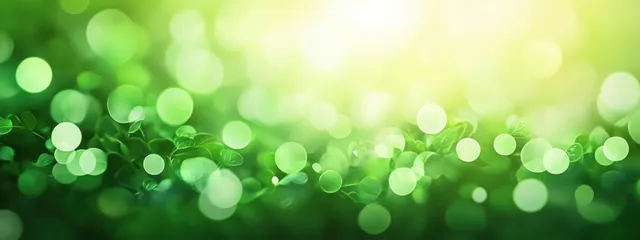 Green and golden bokeh lights blur across a bright abstract nature background.