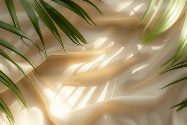 Beige Linen Cloth with Palm Leaf Shadows in Sunlight