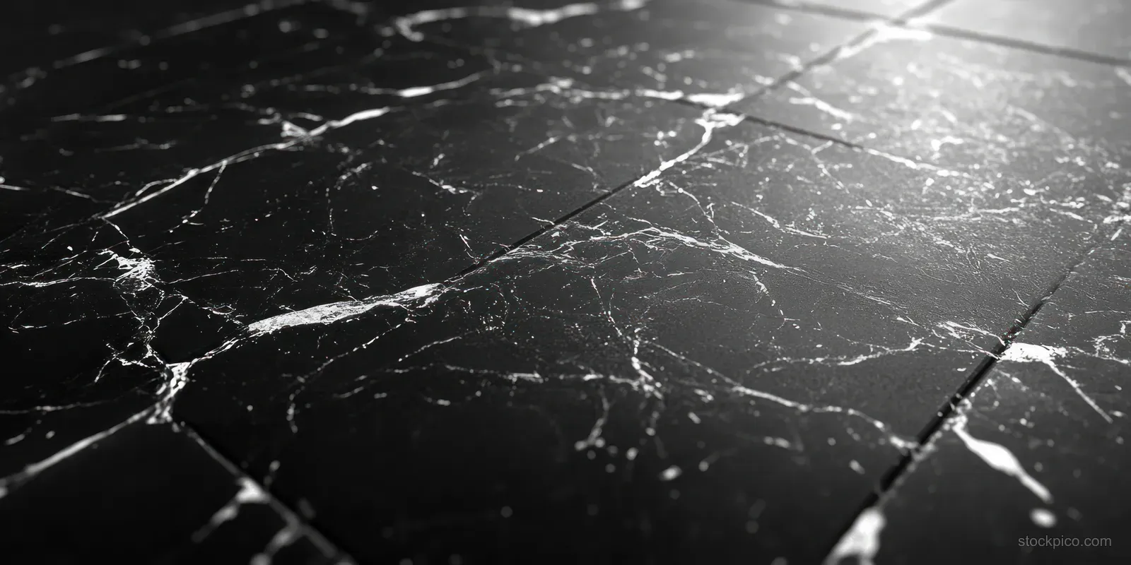 Black marble surface with white veins and a glossy reflective sheen.
