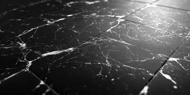 Black Marble Surface with White Veins and Reflective Sheen