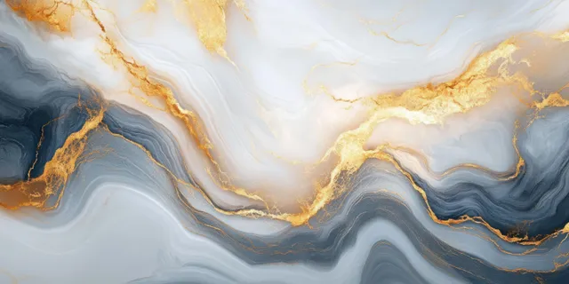 光泽感的白灰大理石波纹，带细金纹理流动于平滑的抽象背景上。