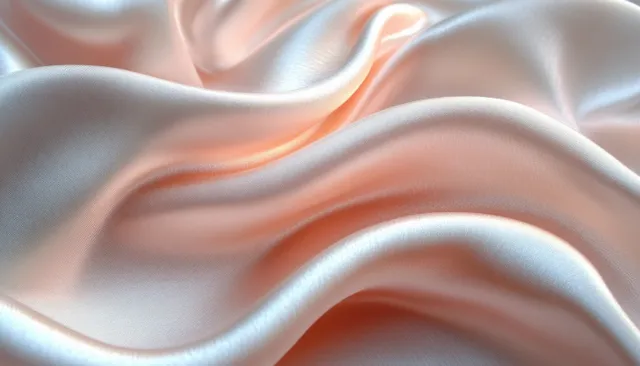Cream satin silk fabric draped in soft waves with glossy highlights and ripple texture.