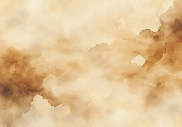 Brown watercolor paper background with beige stains and distressed grunge texture across a torn, uneven surface.