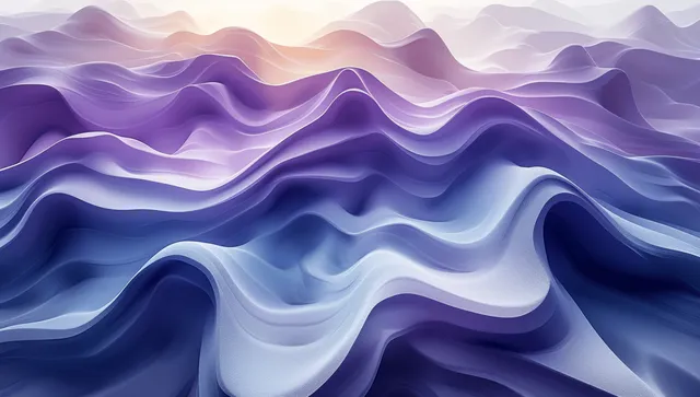 Futuristic blue and purple 3D wavy landscape background with glowing light layers