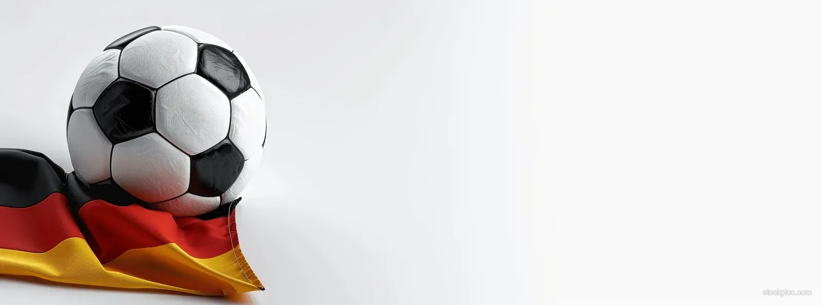 German flag style soccer ball positioned on white background with visible flag fabric folds.