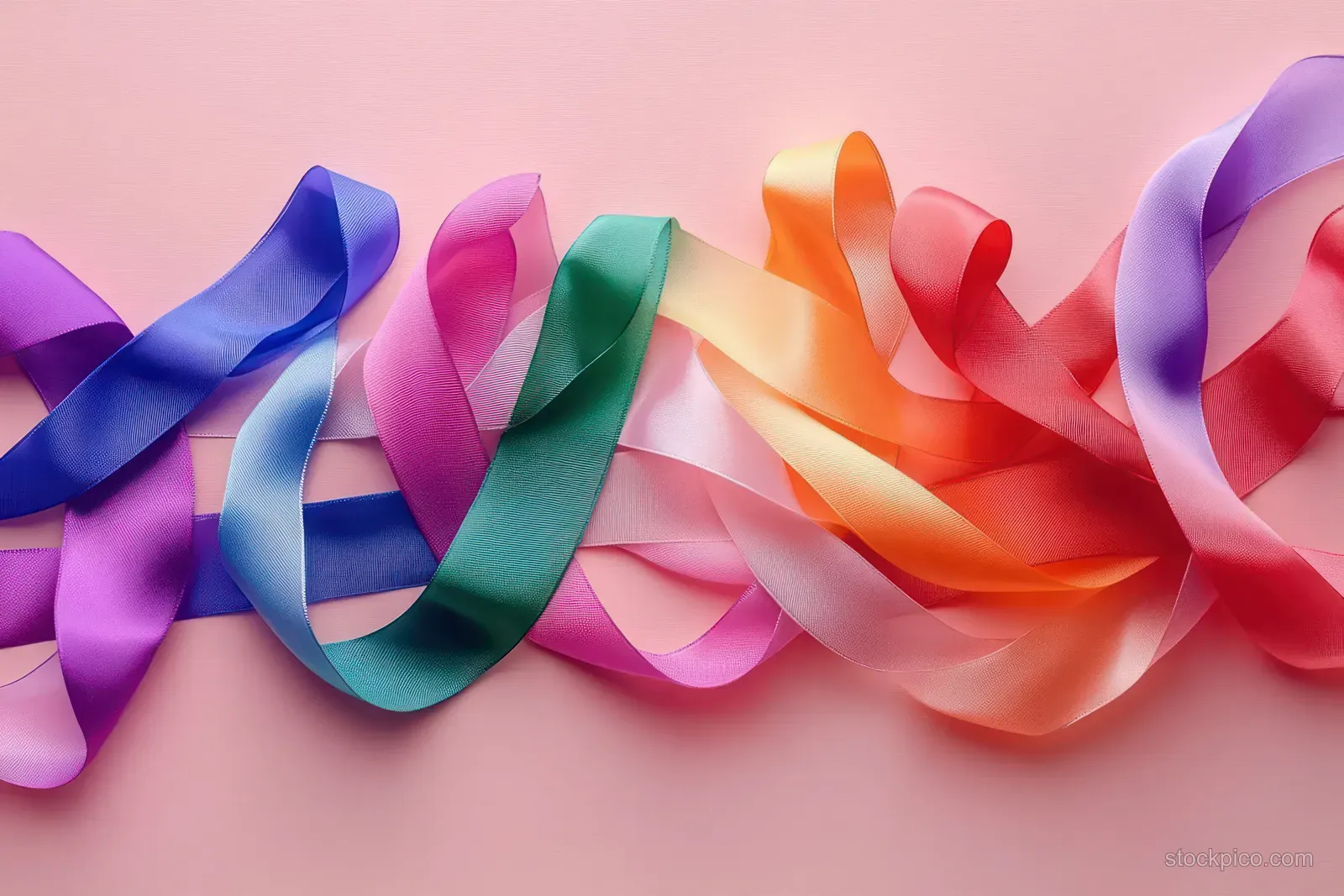 Colorful awareness ribbons for cancer and autism rest across a pink background.