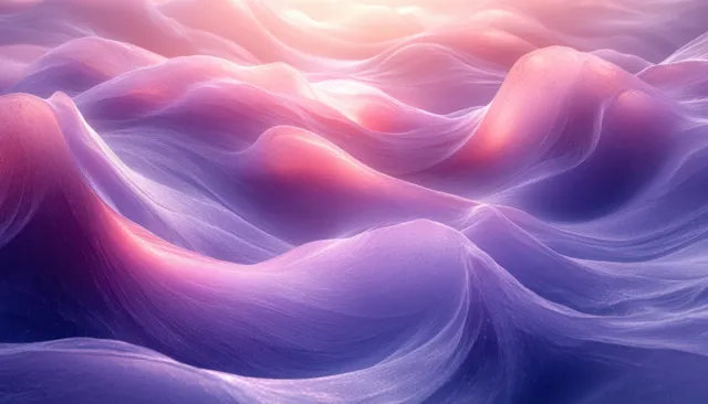 Pastel purple and blue wave landscape with soft gradient background and glowing light