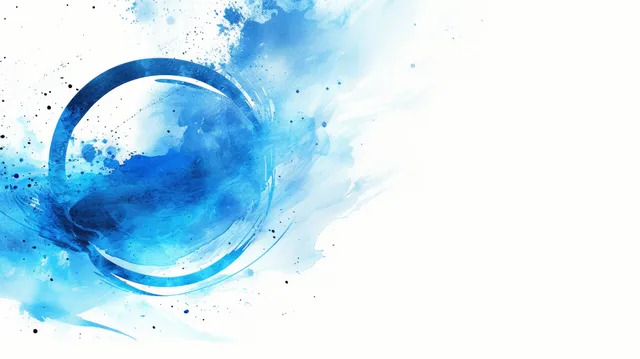 Blue watercolor splash and brush strokes form an ink circle ring over a textured abstract background.