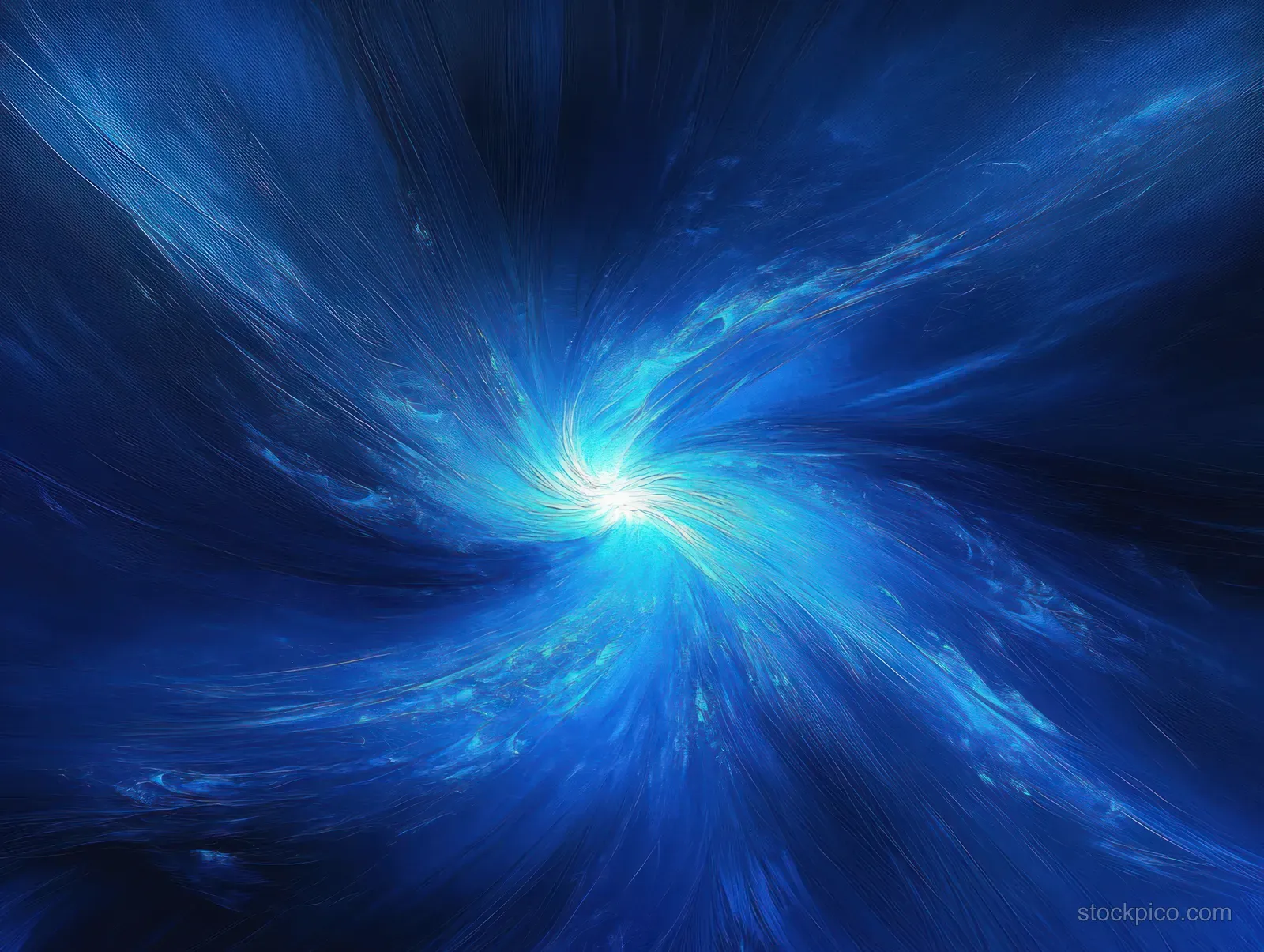 Deep blue vortex spirals outward around a bright center glow with radiating energy trails.
