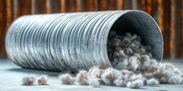Corrugated metal container tipped on its side with cotton-like fibers spilling onto a smooth surface.