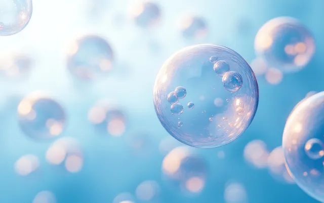 Translucent bubbles floating against a soft blue gradient background.
