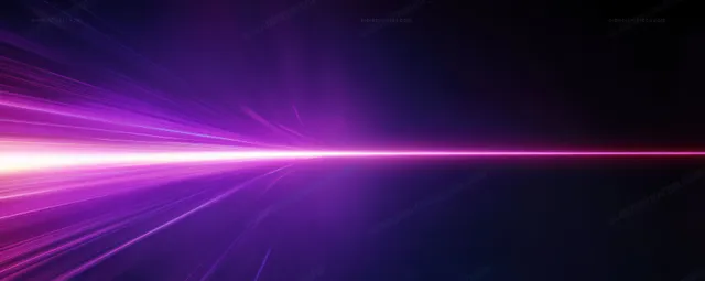 Purple laser beam streaks across dark space with lens flare and radiant light rays