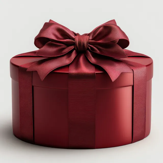 A hyper-realistic red gift box with a decorative bow and empty interior sits on a clean white background.