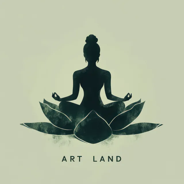 A dark silhouette meditates in a lotus pose above a stylized lotus flower on a soft green background.