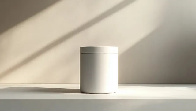 Minimalist white cylindrical container with lid on light surface, soft sunlight and shadows with Arch Like Wall Light