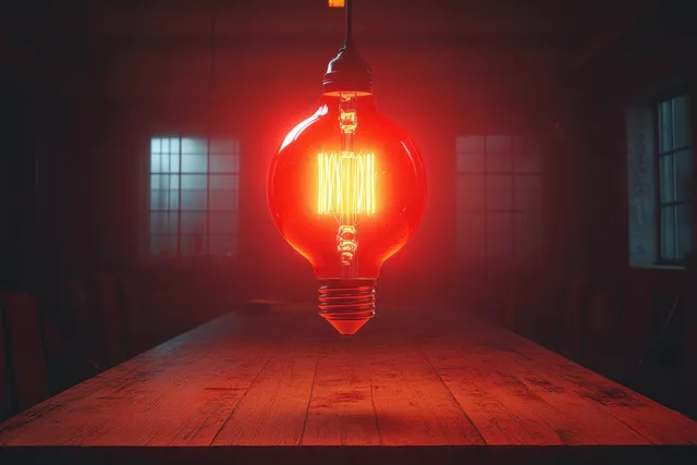 A glowing light bulb symbolizes innovative thinking and inspiration in a modern conference room setting.