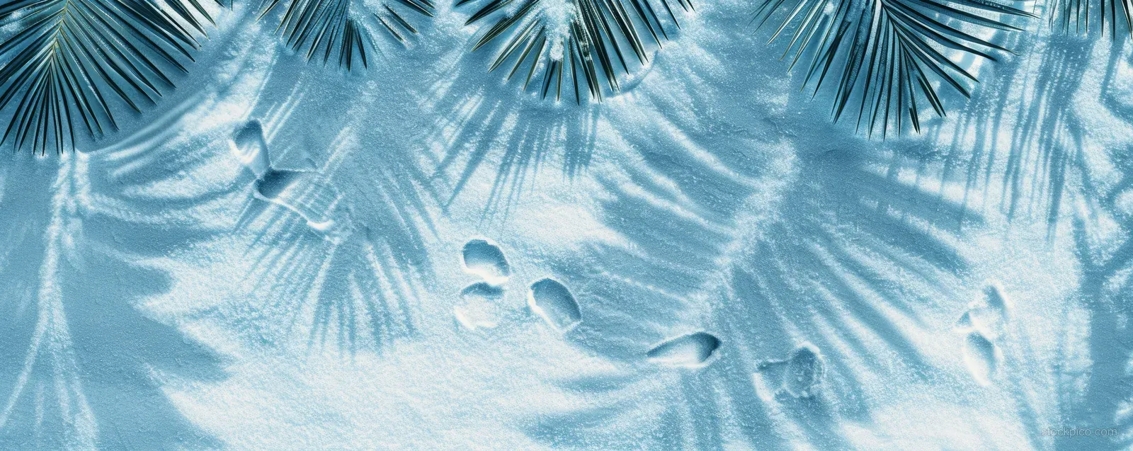 Overhead view of white sand with palm leaf shadows and clear blue water ripples.