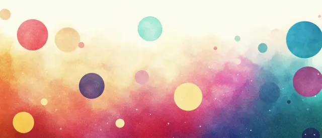 Abstract watercolor background with colorful floating circle spots over a soft rainbow gradient.