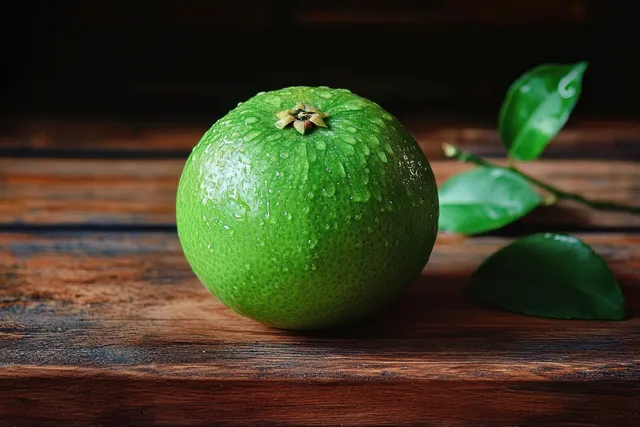 Fresh Green Lime on Rustic Wooden Table with Natural Light