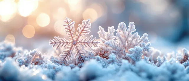 Snowflakes drifting over icy blue bokeh background with soft impressionist snowfall