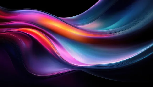 Neon wave ribbon undulates across dark space with glowing gradient curves