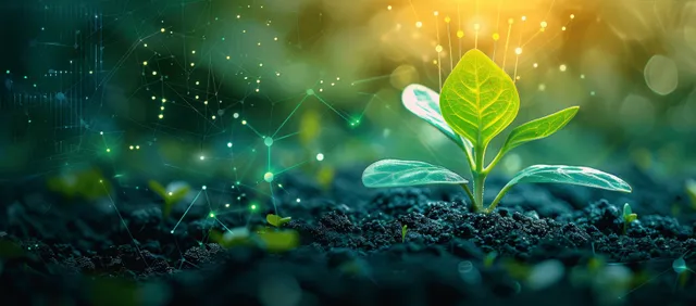 Seedling Growing in Dark Soil with Glowing Tech Light